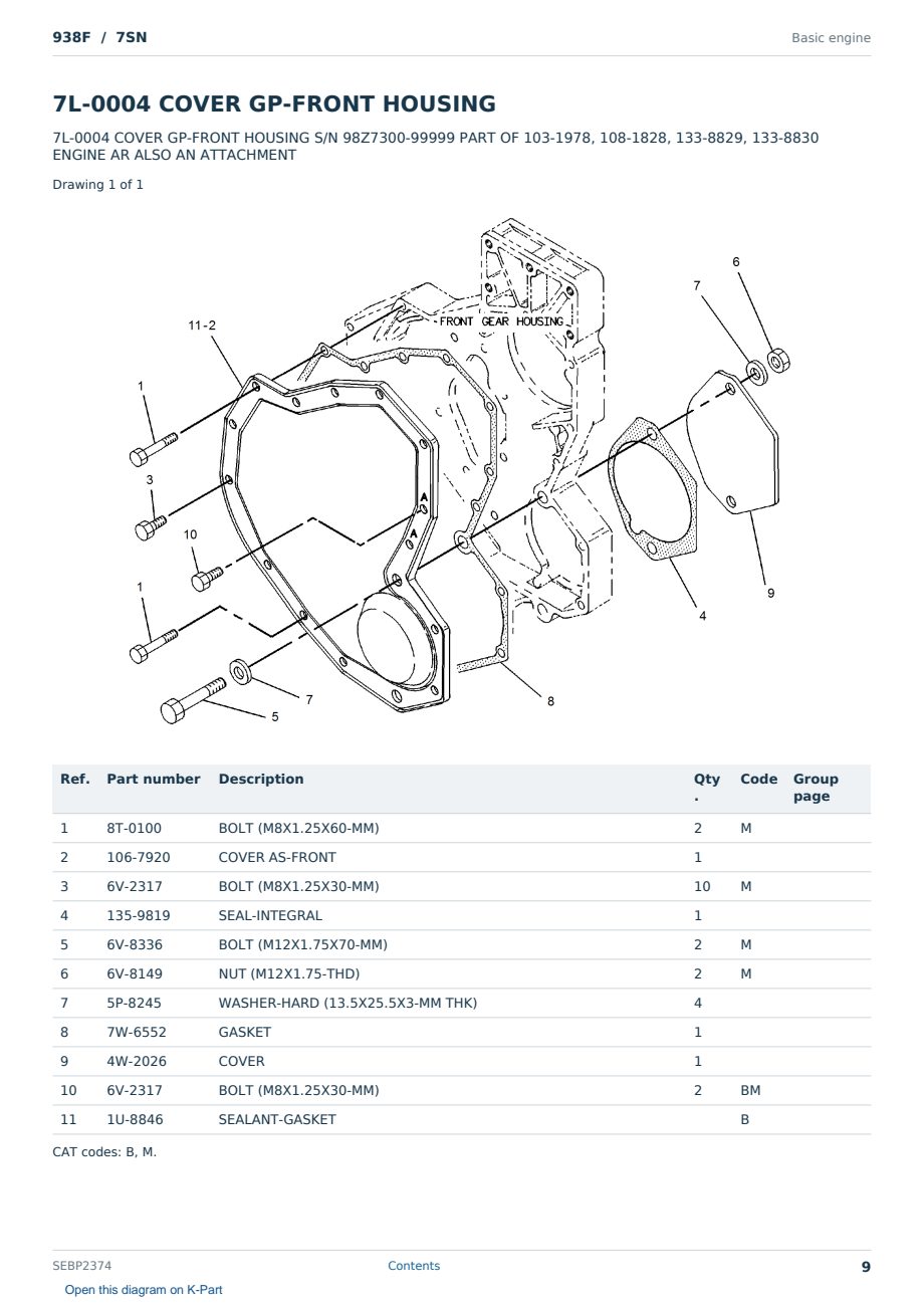 Caterpillar 938F S/N 7SN Partsbook SEBP2374 (English) - sample page 9 of 10 Caterpillar 938F S/N 7SN Partsbook SEBP2374 (English) - sample page 9 of 10