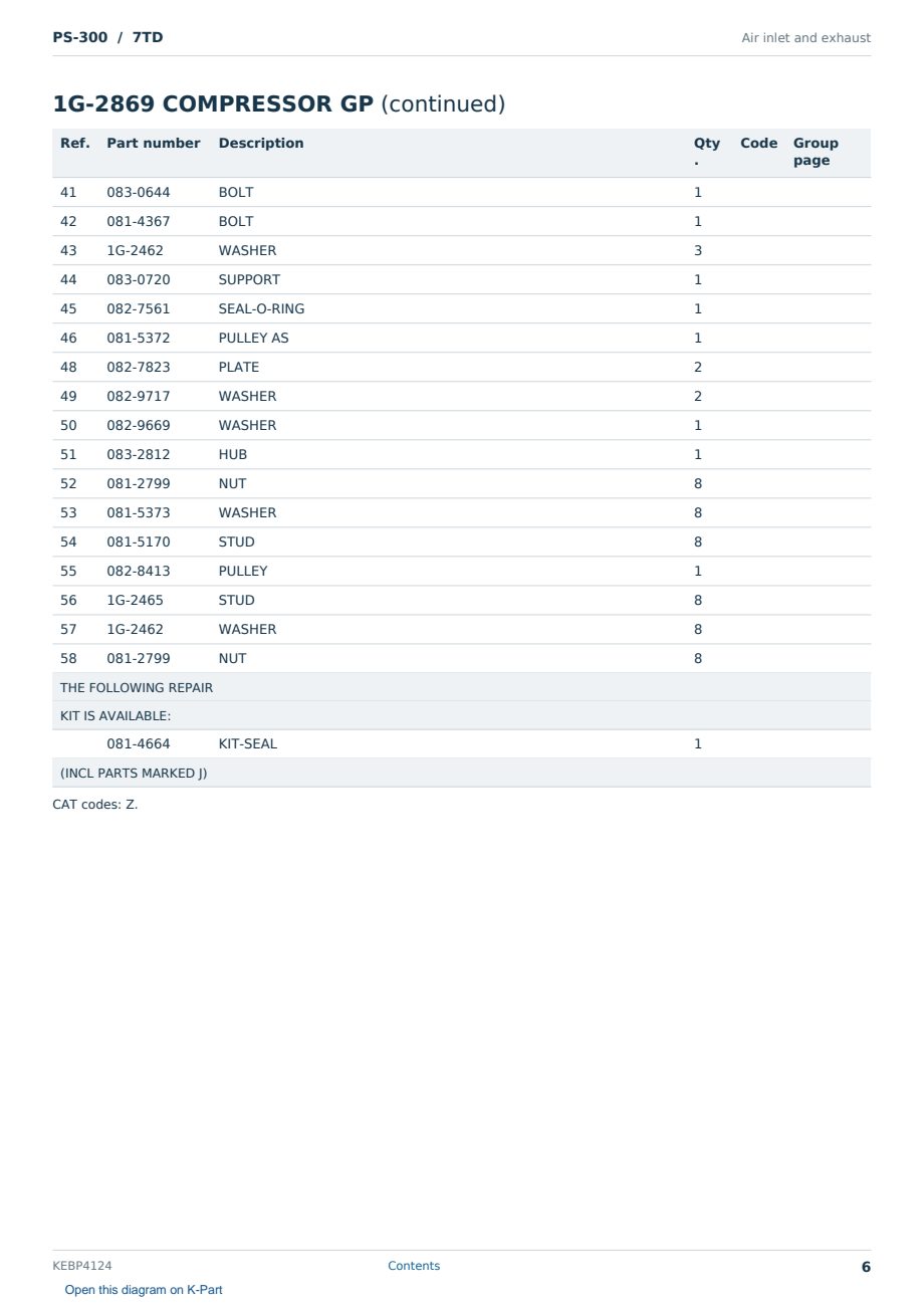 Caterpillar PS-300 S/N 7TD Partsbook KEBP4124 (English) - sample page 6 of 10 Caterpillar PS-300 S/N 7TD Partsbook KEBP4124 (English) - sample page 6 of 10