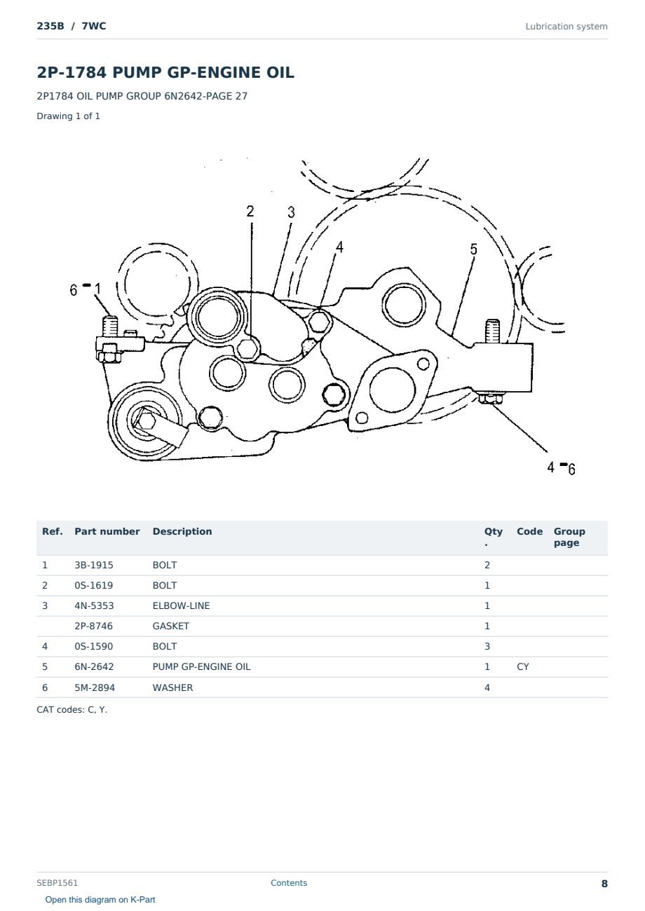 Caterpillar 235B S/N 7WC Partsbook SEBP1561 (English) - sample page 8 of 10 Caterpillar 235B S/N 7WC Partsbook SEBP1561 (English) - sample page 8 of 10