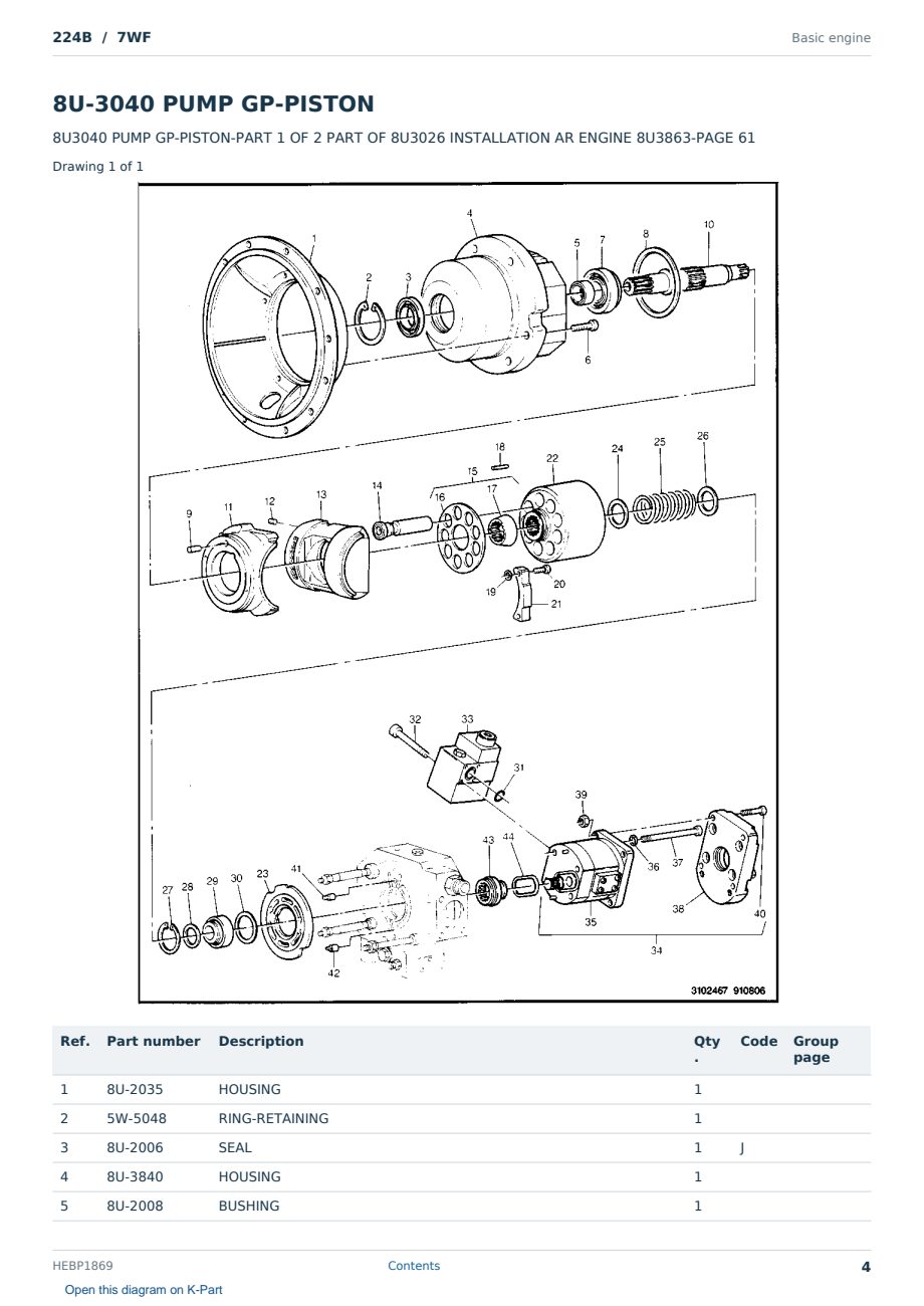 Caterpillar 224B S/N 7WF Partsbook HEBP1869 (English) - sample page 4 of 10 Caterpillar 224B S/N 7WF Partsbook HEBP1869 (English) - sample page 4 of 10
