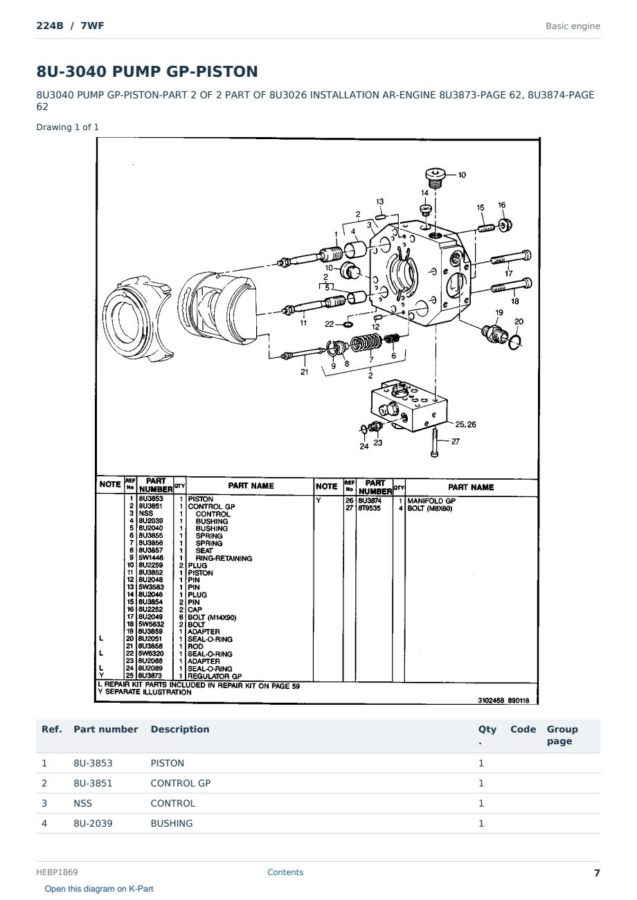 Caterpillar 224B S/N 7WF Partsbook HEBP1869 (English) - sample page 7 of 10 Caterpillar 224B S/N 7WF Partsbook HEBP1869 (English) - sample page 7 of 10