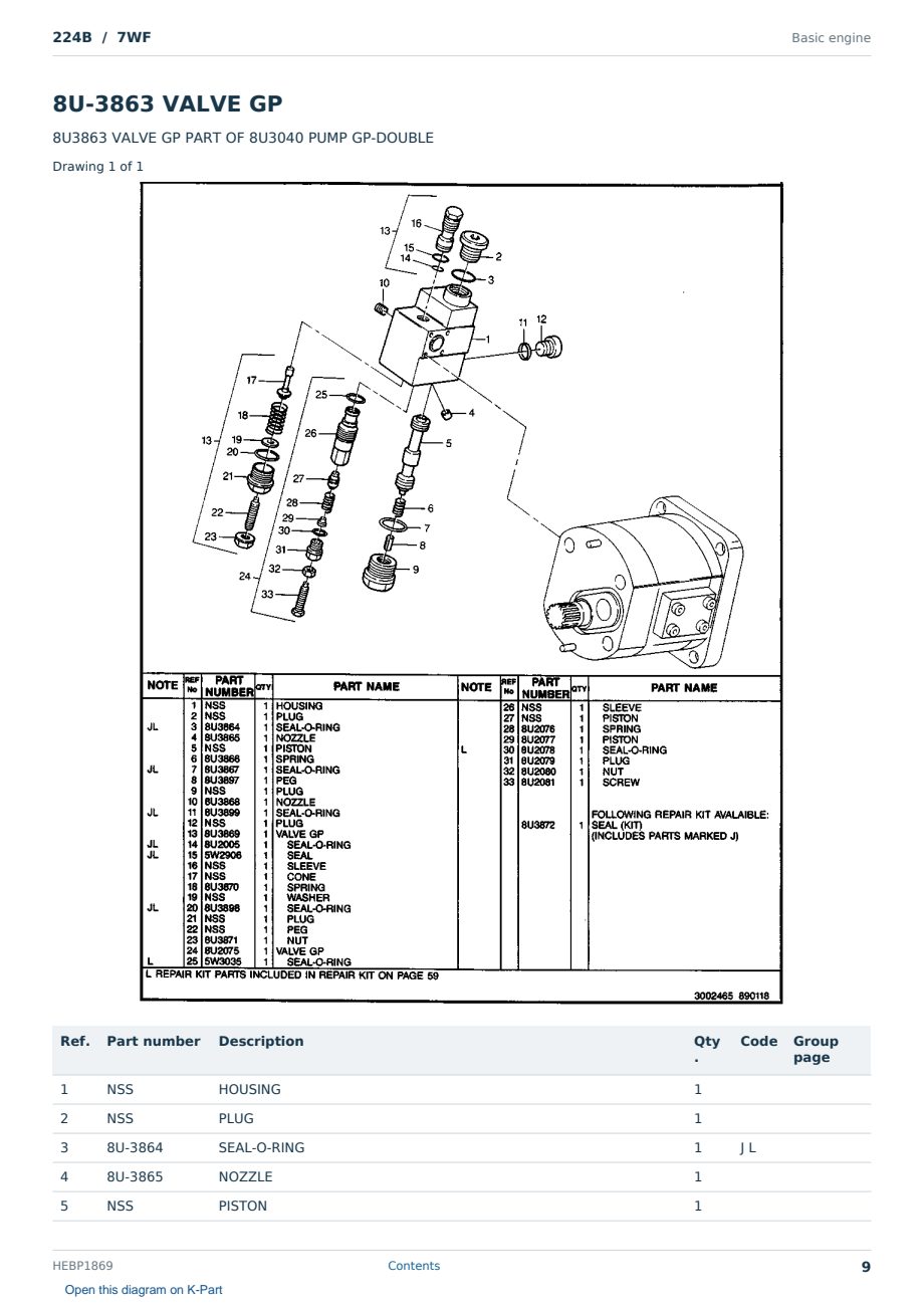 Caterpillar 224B S/N 7WF Partsbook HEBP1869 (English) - sample page 9 of 10 Caterpillar 224B S/N 7WF Partsbook HEBP1869 (English) - sample page 9 of 10