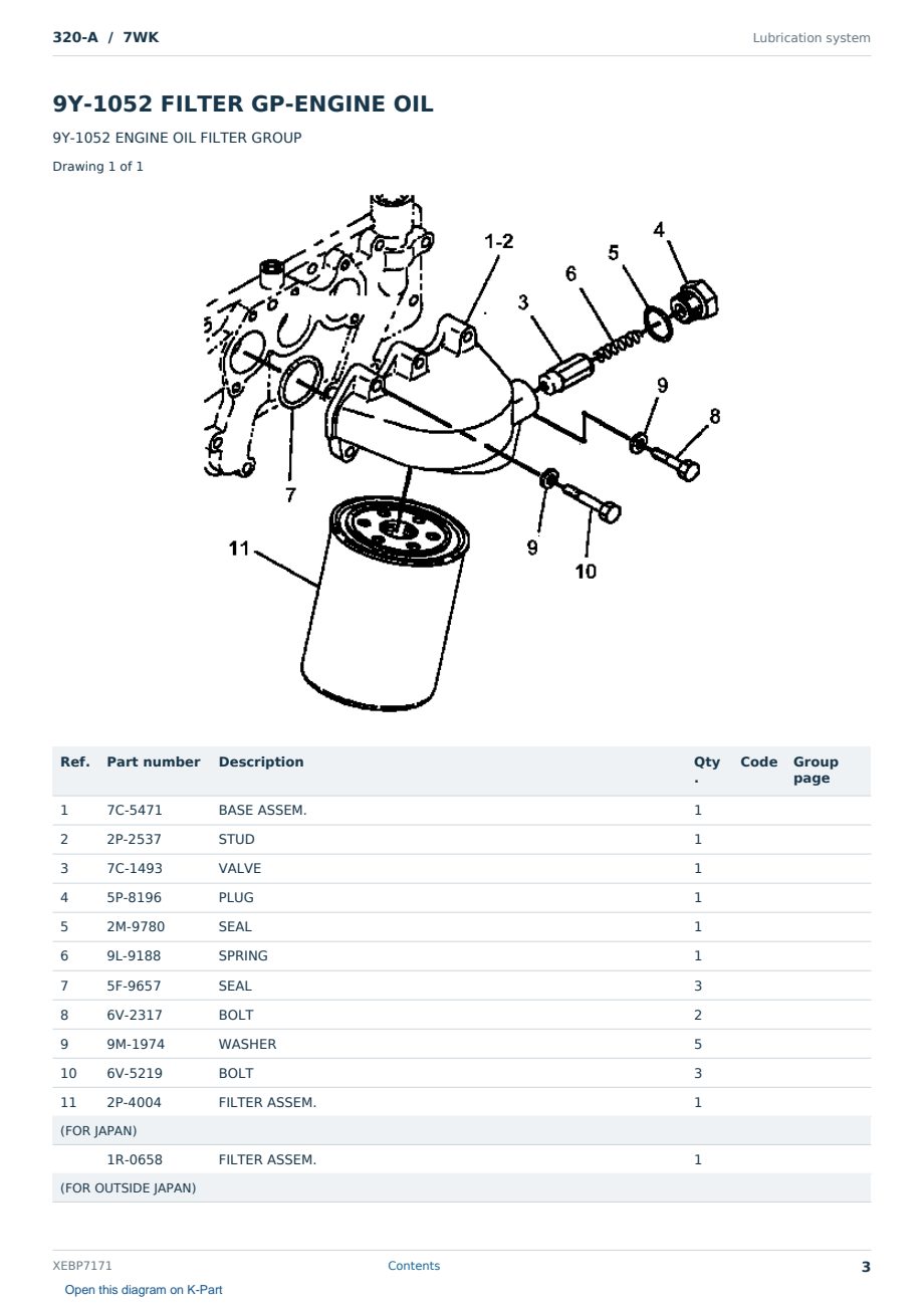 Caterpillar 320-A S/N 7WK Partsbook XEBP7171 (English) - sample page 3 of 10 Caterpillar 320-A S/N 7WK Partsbook XEBP7171 (English) - sample page 3 of 10