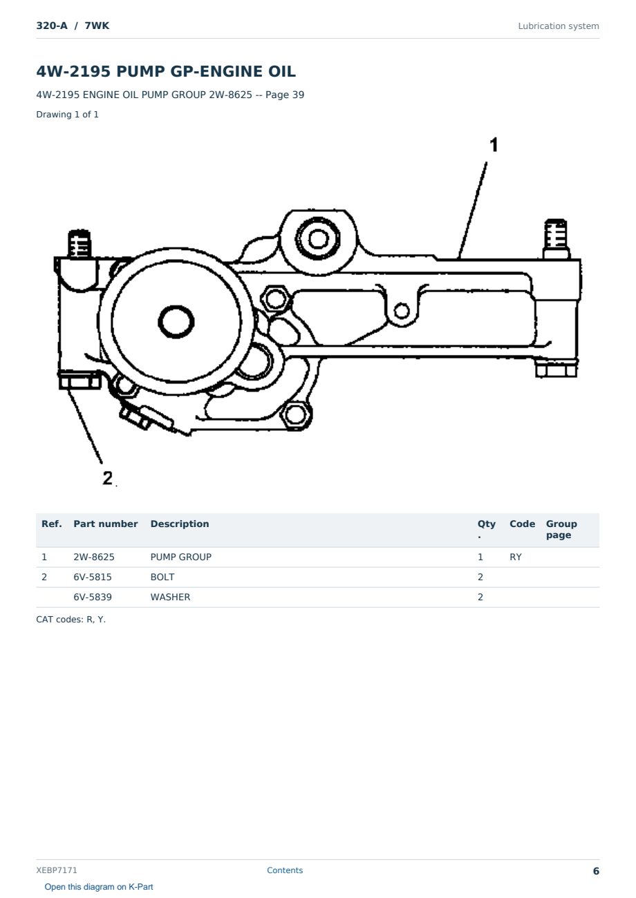 Caterpillar 320-A S/N 7WK Partsbook XEBP7171 (English) - sample page 6 of 10 Caterpillar 320-A S/N 7WK Partsbook XEBP7171 (English) - sample page 6 of 10