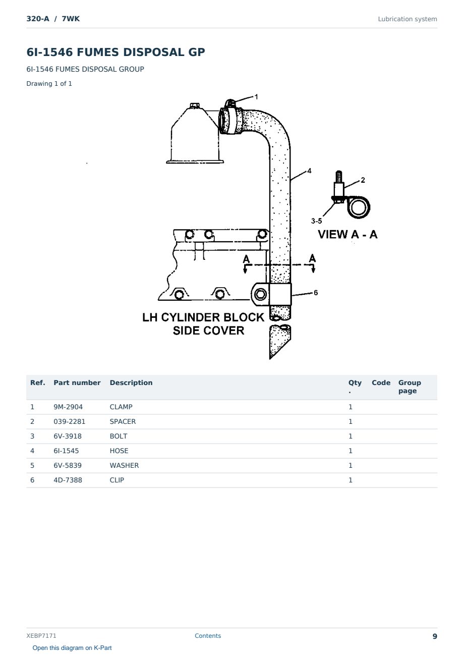 Caterpillar 320-A S/N 7WK Partsbook XEBP7171 (English) - sample page 9 of 10 Caterpillar 320-A S/N 7WK Partsbook XEBP7171 (English) - sample page 9 of 10