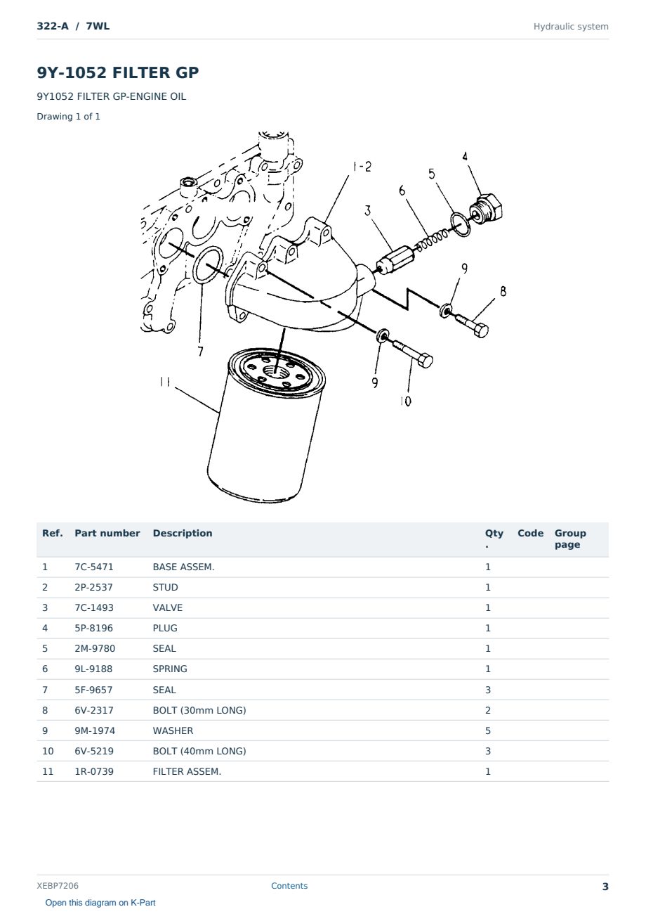 Caterpillar 322-A S/N 7WL Partsbook XEBP7206 (English) - sample page 3 of 10 Caterpillar 322-A S/N 7WL Partsbook XEBP7206 (English) - sample page 3 of 10