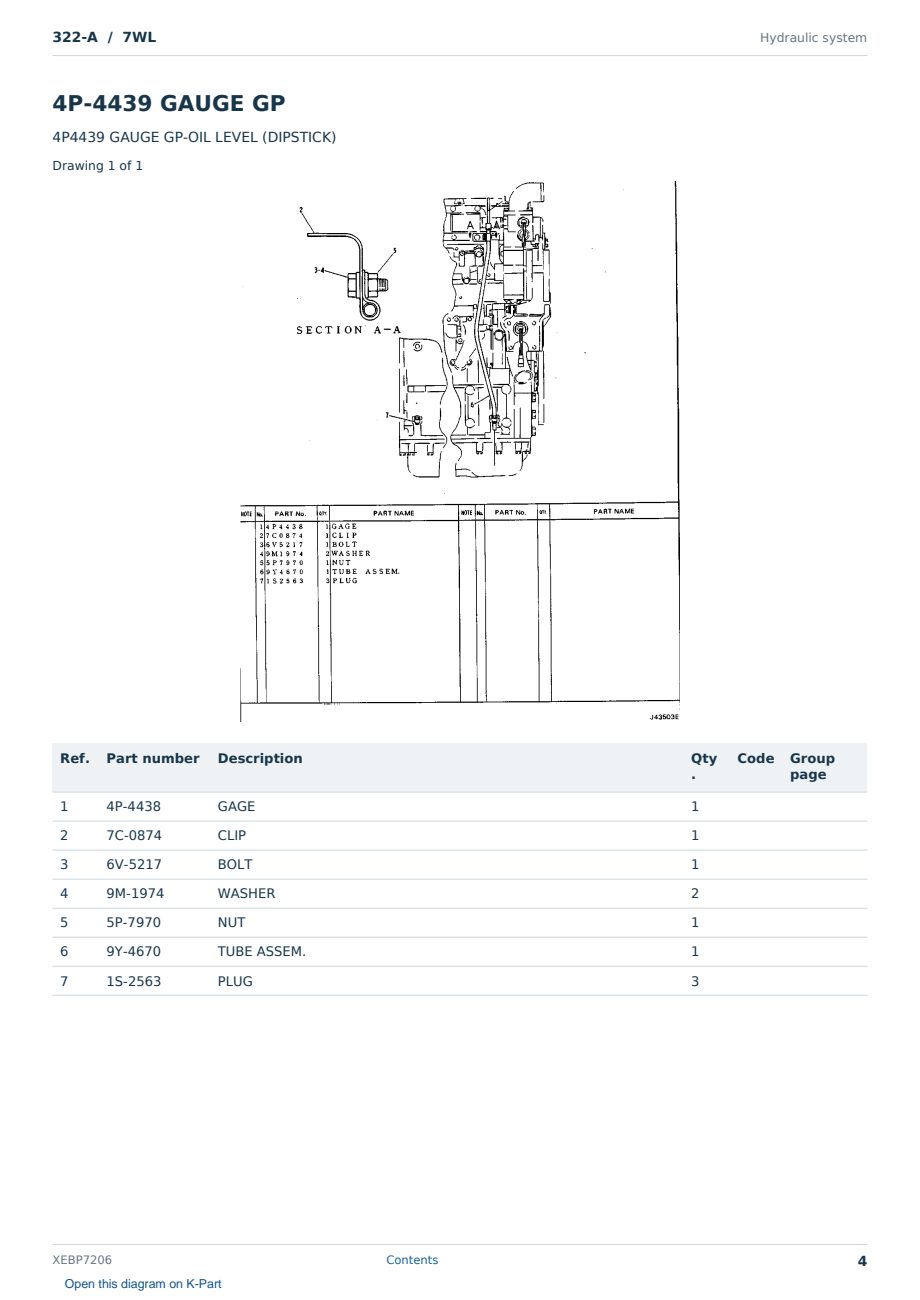 Caterpillar 322-A S/N 7WL Partsbook XEBP7206 (English) - sample page 4 of 10 Caterpillar 322-A S/N 7WL Partsbook XEBP7206 (English) - sample page 4 of 10