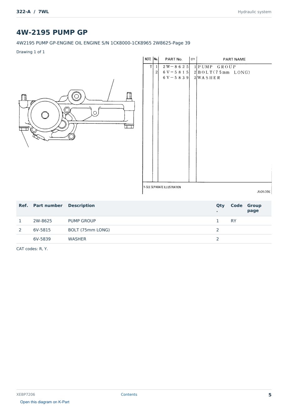 Caterpillar 322-A S/N 7WL Partsbook XEBP7206 (English) - sample page 5 of 10 Caterpillar 322-A S/N 7WL Partsbook XEBP7206 (English) - sample page 5 of 10