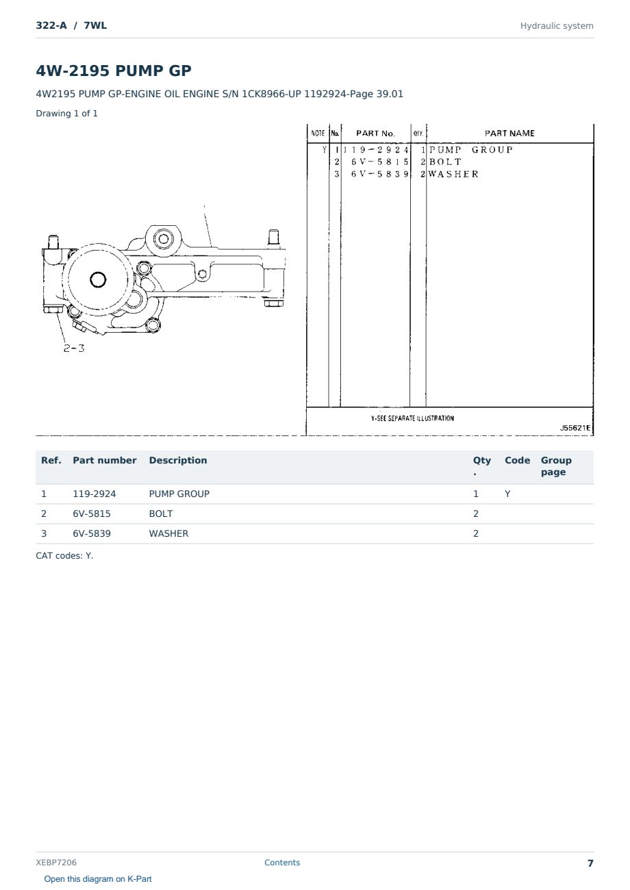 Caterpillar 322-A S/N 7WL Partsbook XEBP7206 (English) - sample page 7 of 10 Caterpillar 322-A S/N 7WL Partsbook XEBP7206 (English) - sample page 7 of 10