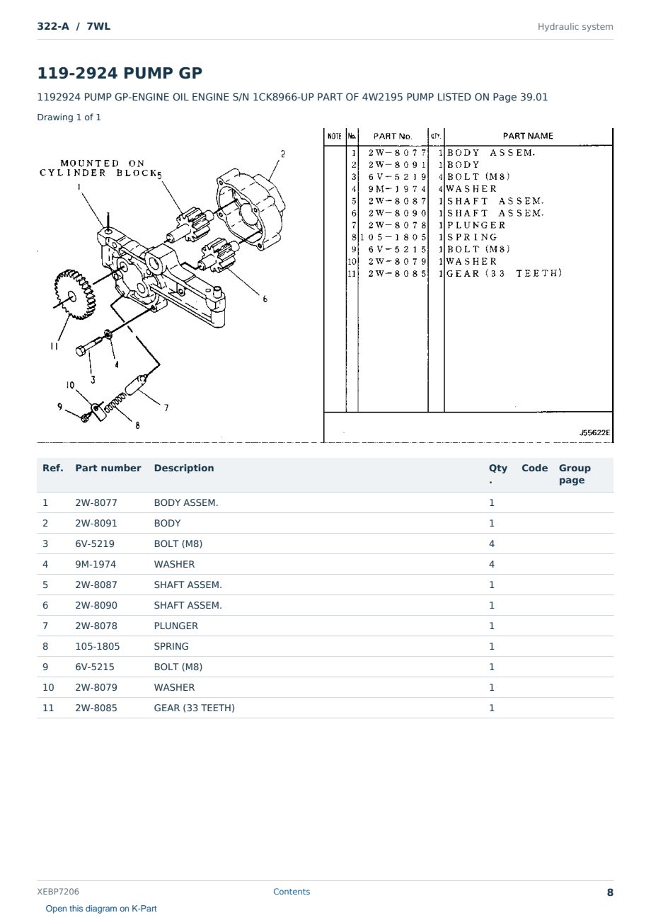Caterpillar 322-A S/N 7WL Partsbook XEBP7206 (English) - sample page 8 of 10 Caterpillar 322-A S/N 7WL Partsbook XEBP7206 (English) - sample page 8 of 10
