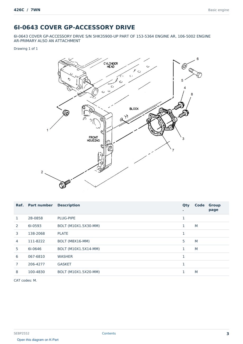Caterpillar 426C S/N 7WN Partsbook SEBP2552 (English) - sample page 3 of 10 Caterpillar 426C S/N 7WN Partsbook SEBP2552 (English) - sample page 3 of 10