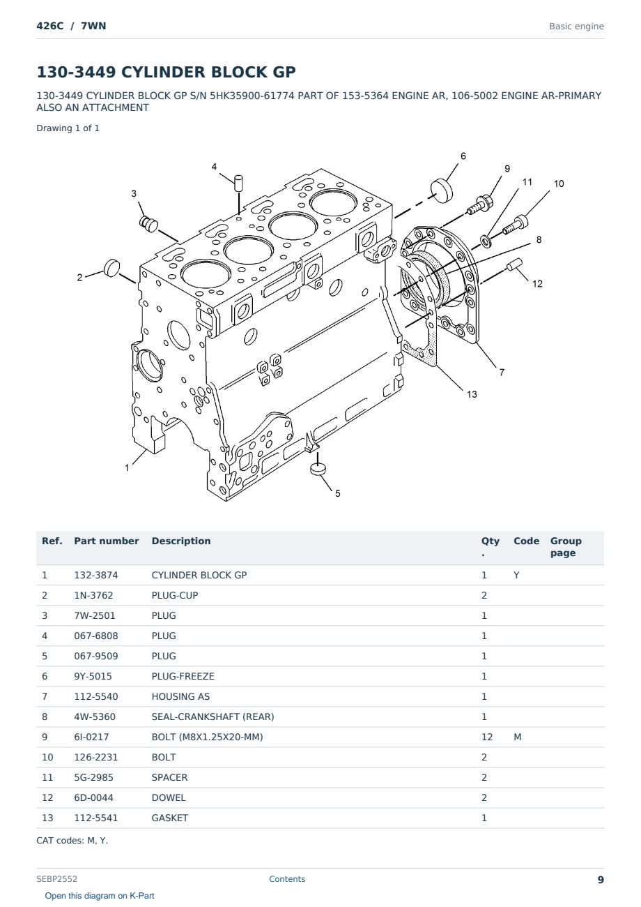 Caterpillar 426C S/N 7WN Partsbook SEBP2552 (English) - sample page 9 of 10 Caterpillar 426C S/N 7WN Partsbook SEBP2552 (English) - sample page 9 of 10
