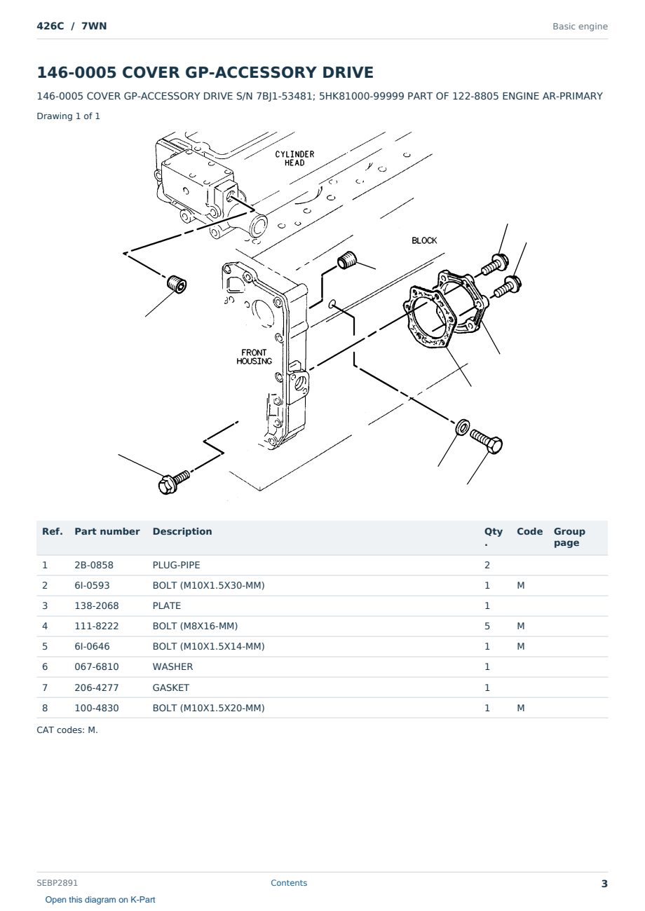 Caterpillar 426C S/N 7WN Partsbook SEBP2891 (English) - sample page 3 of 10 Caterpillar 426C S/N 7WN Partsbook SEBP2891 (English) - sample page 3 of 10