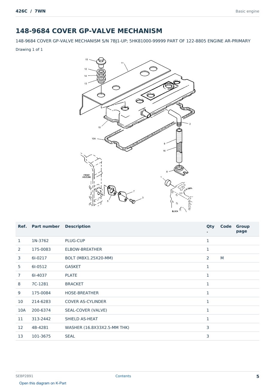 Caterpillar 426C S/N 7WN Partsbook SEBP2891 (English) - sample page 5 of 10 Caterpillar 426C S/N 7WN Partsbook SEBP2891 (English) - sample page 5 of 10