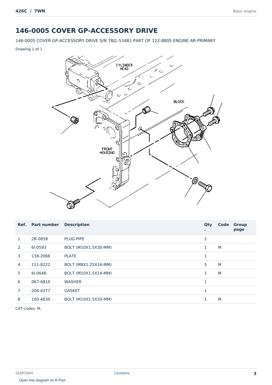 Caterpillar 426C S/N 7WN Partsbook SEBP2994 (English) - sample page 3 of 10 Caterpillar 426C S/N 7WN Partsbook SEBP2994 (English) - sample page 3 of 10
