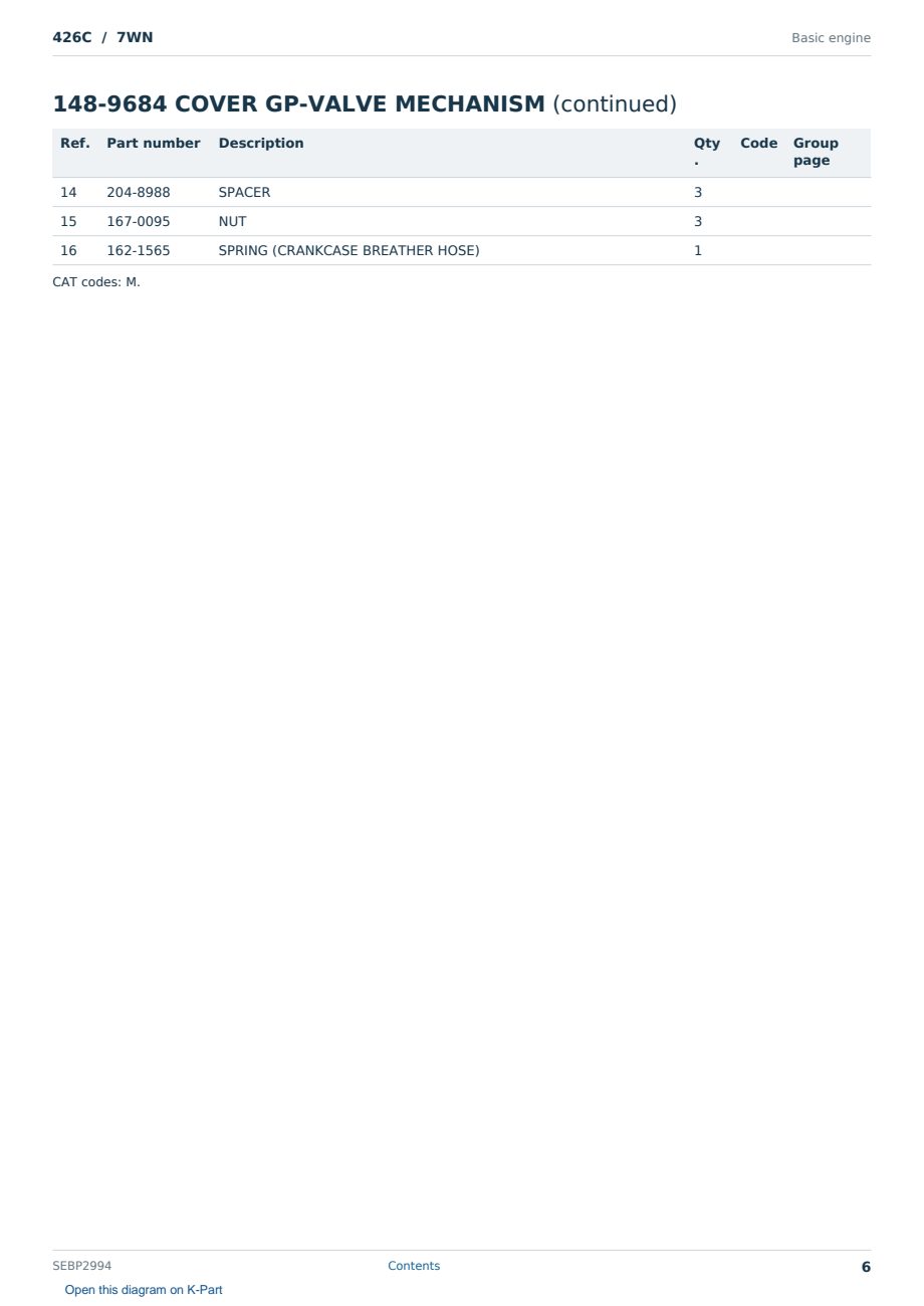 Caterpillar 426C S/N 7WN Partsbook SEBP2994 (English) - sample page 6 of 10 Caterpillar 426C S/N 7WN Partsbook SEBP2994 (English) - sample page 6 of 10