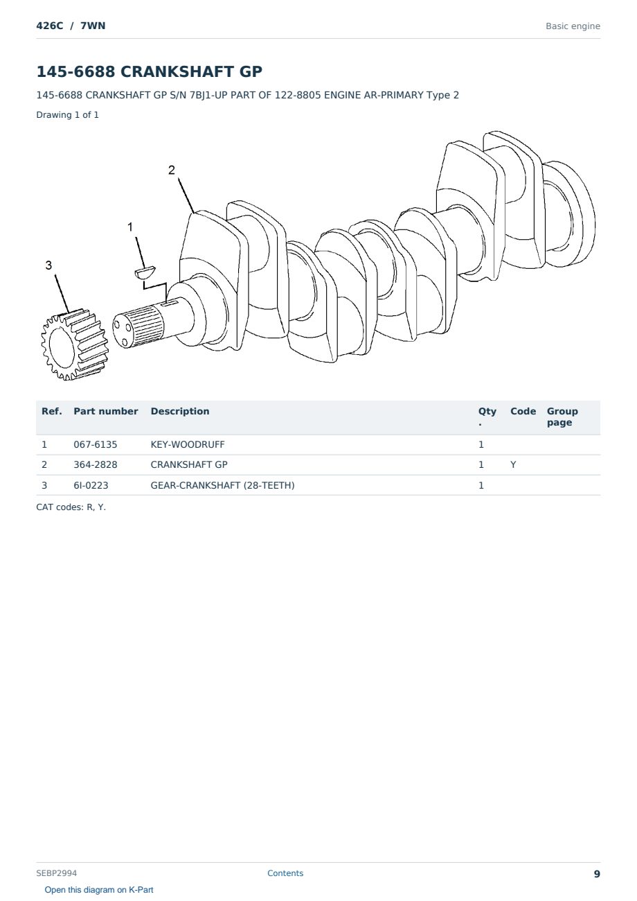 Caterpillar 426C S/N 7WN Partsbook SEBP2994 (English) - sample page 9 of 10 Caterpillar 426C S/N 7WN Partsbook SEBP2994 (English) - sample page 9 of 10