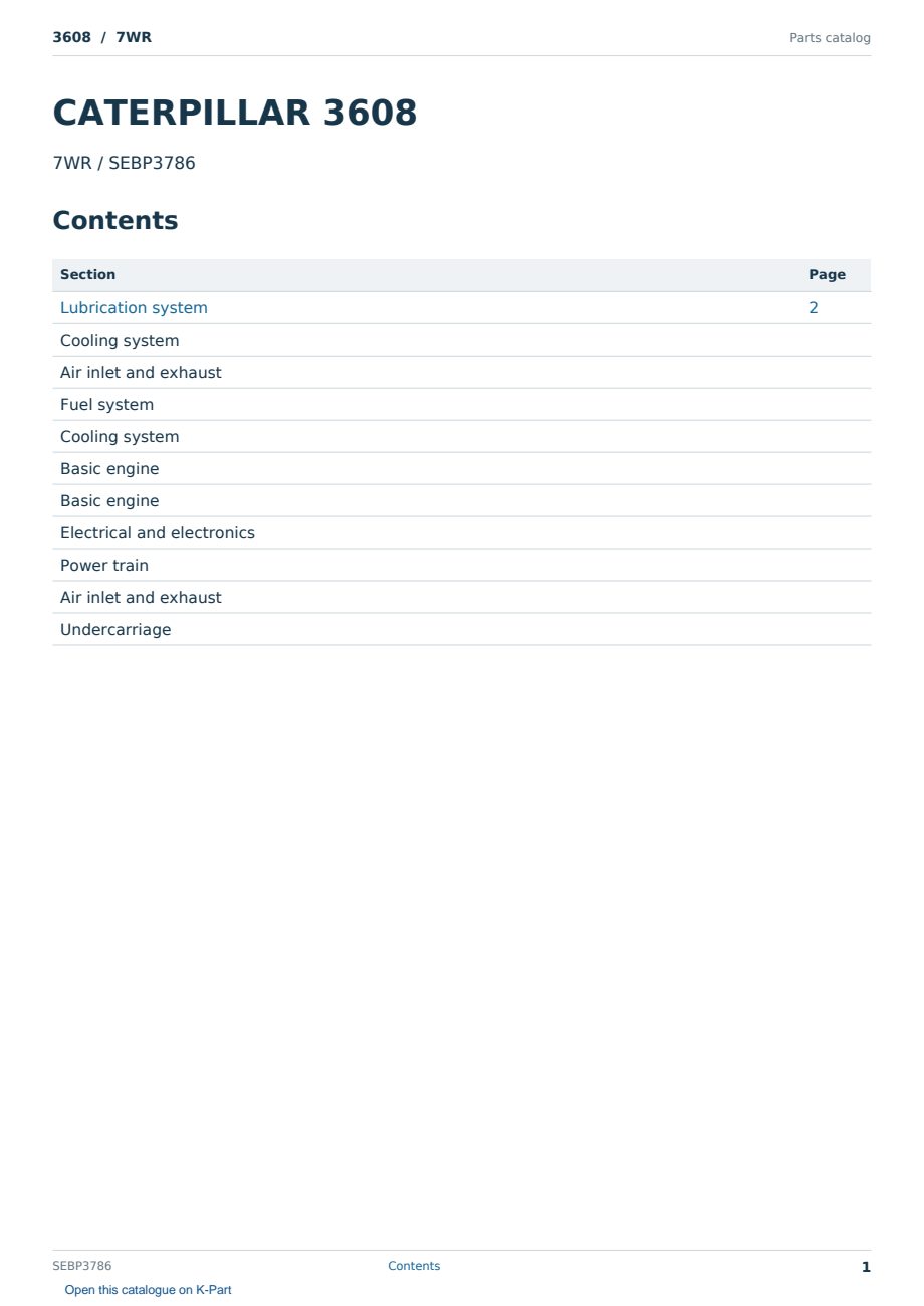 Caterpillar 3608 S/N 7WR Partsbook SEBP3786 (English) - sample page 1 of 10 Caterpillar 3608 S/N 7WR Partsbook SEBP3786 (English) - sample page 1 of 10