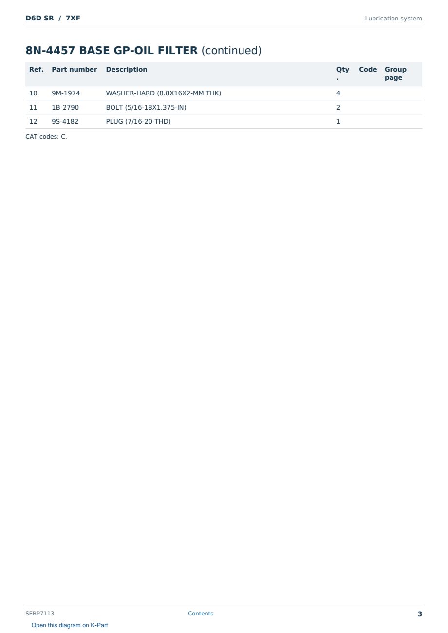 Caterpillar D6D SR S/N 7XF Partsbook SEBP7113 (English) - sample page 3 of 10 Caterpillar D6D SR S/N 7XF Partsbook SEBP7113 (English) - sample page 3 of 10