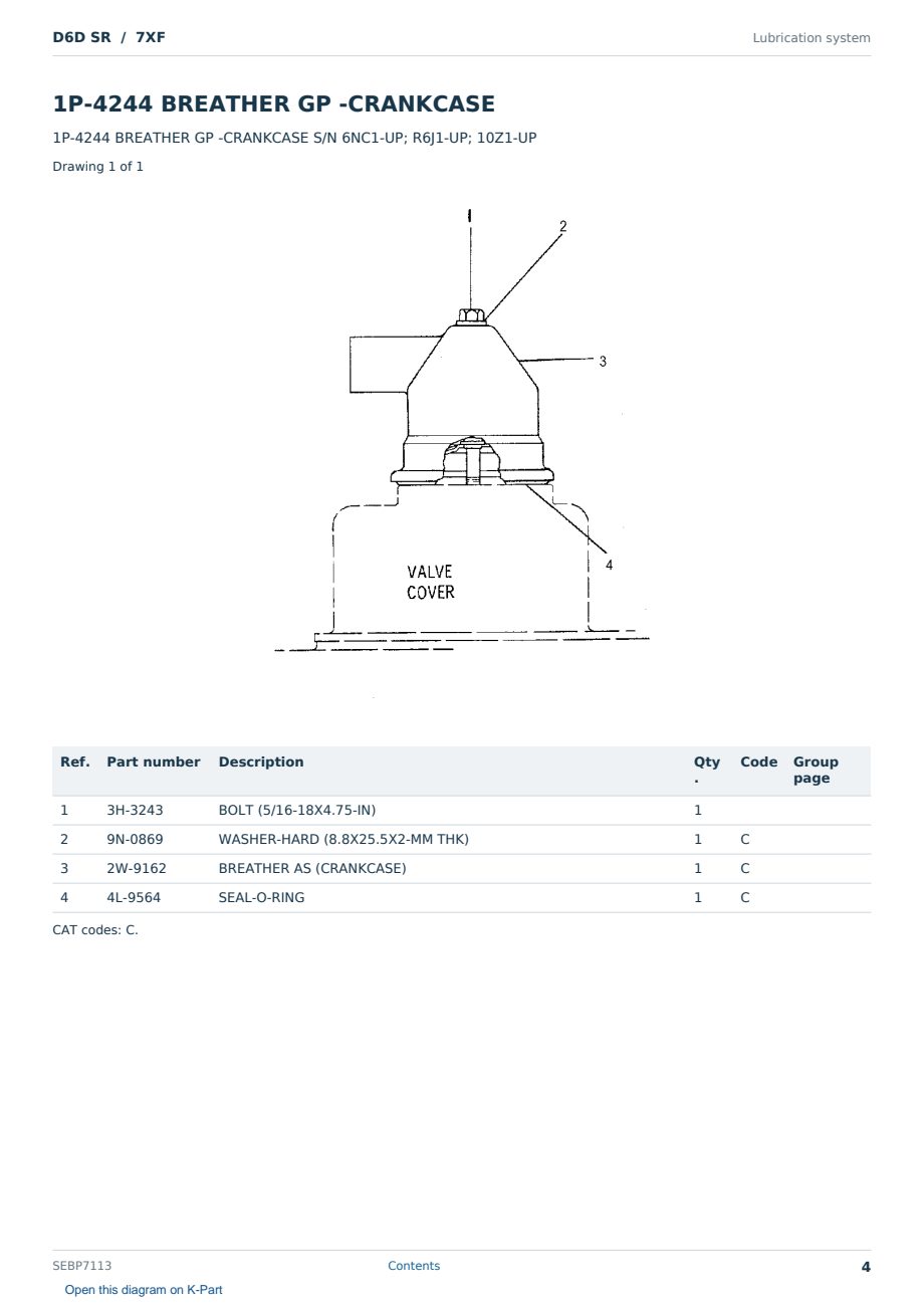 Caterpillar D6D SR S/N 7XF Partsbook SEBP7113 (English) - sample page 4 of 10 Caterpillar D6D SR S/N 7XF Partsbook SEBP7113 (English) - sample page 4 of 10