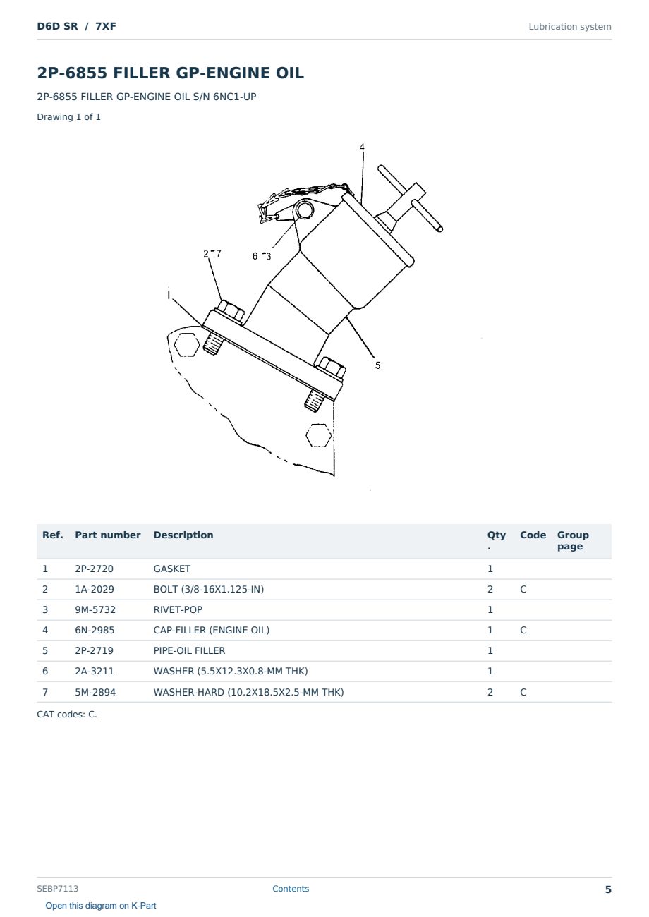 Caterpillar D6D SR S/N 7XF Partsbook SEBP7113 (English) - sample page 5 of 10 Caterpillar D6D SR S/N 7XF Partsbook SEBP7113 (English) - sample page 5 of 10