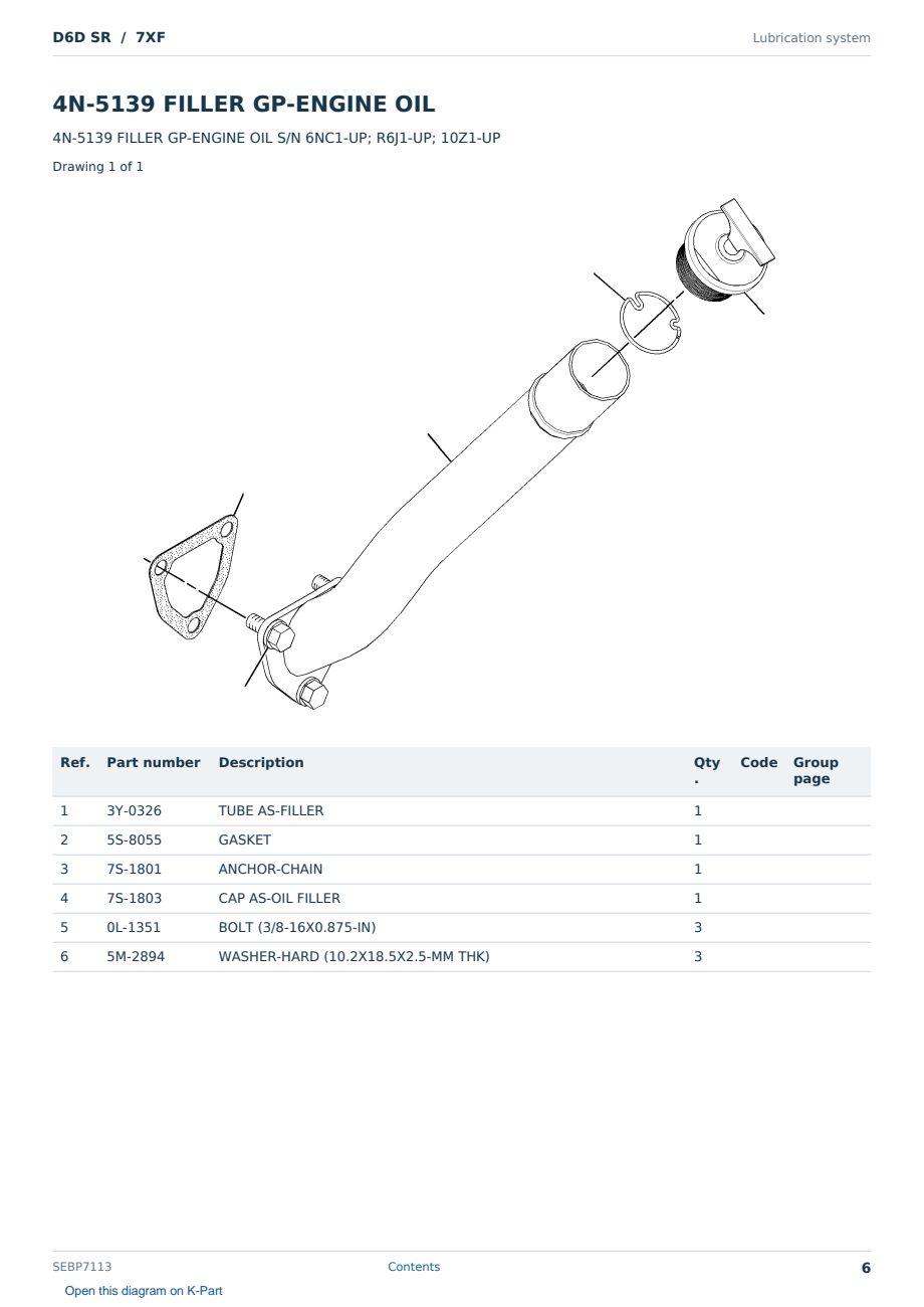 Caterpillar D6D SR S/N 7XF Partsbook SEBP7113 (English) - sample page 6 of 10 Caterpillar D6D SR S/N 7XF Partsbook SEBP7113 (English) - sample page 6 of 10