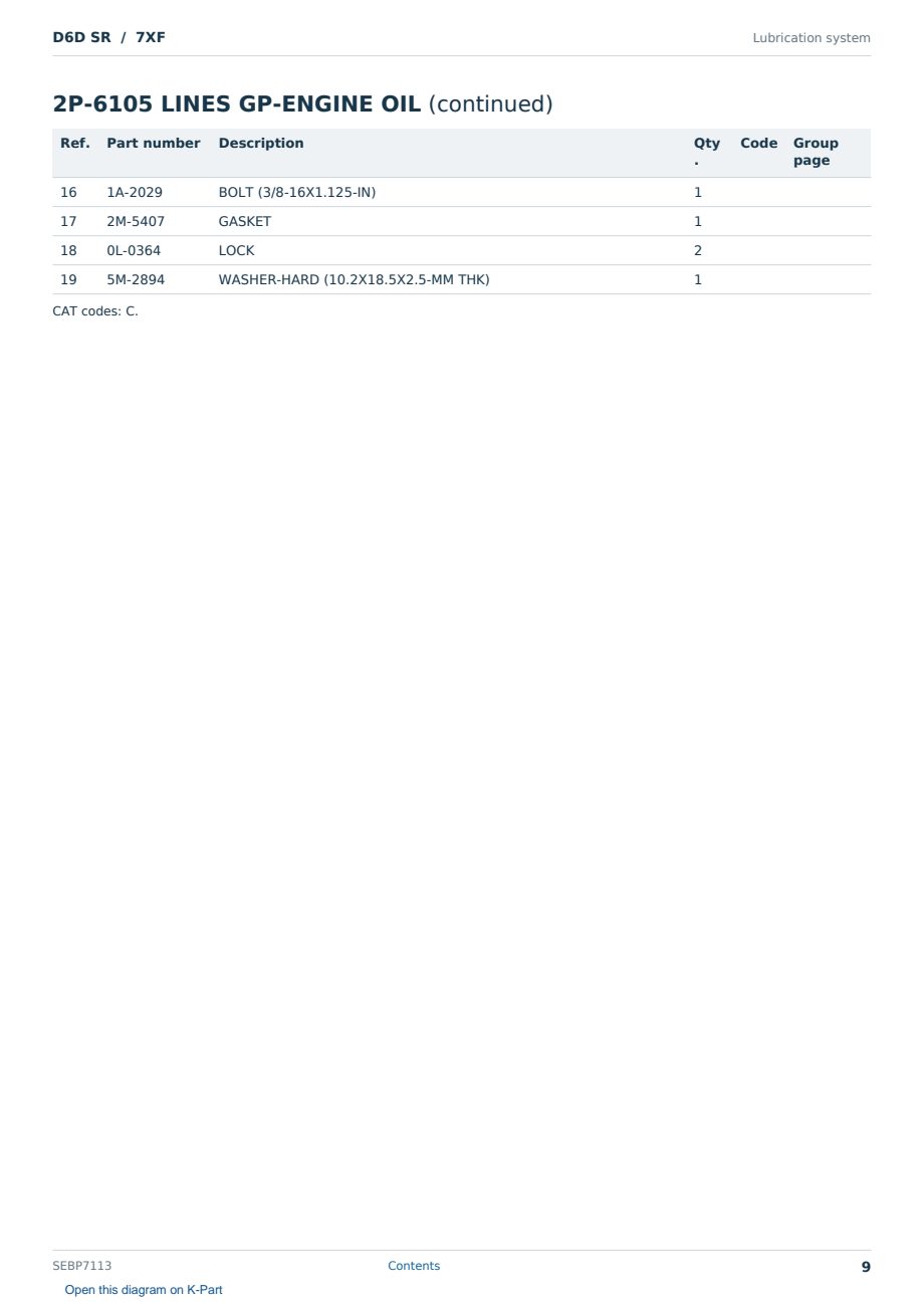 Caterpillar D6D SR S/N 7XF Partsbook SEBP7113 (English) - sample page 9 of 10 Caterpillar D6D SR S/N 7XF Partsbook SEBP7113 (English) - sample page 9 of 10