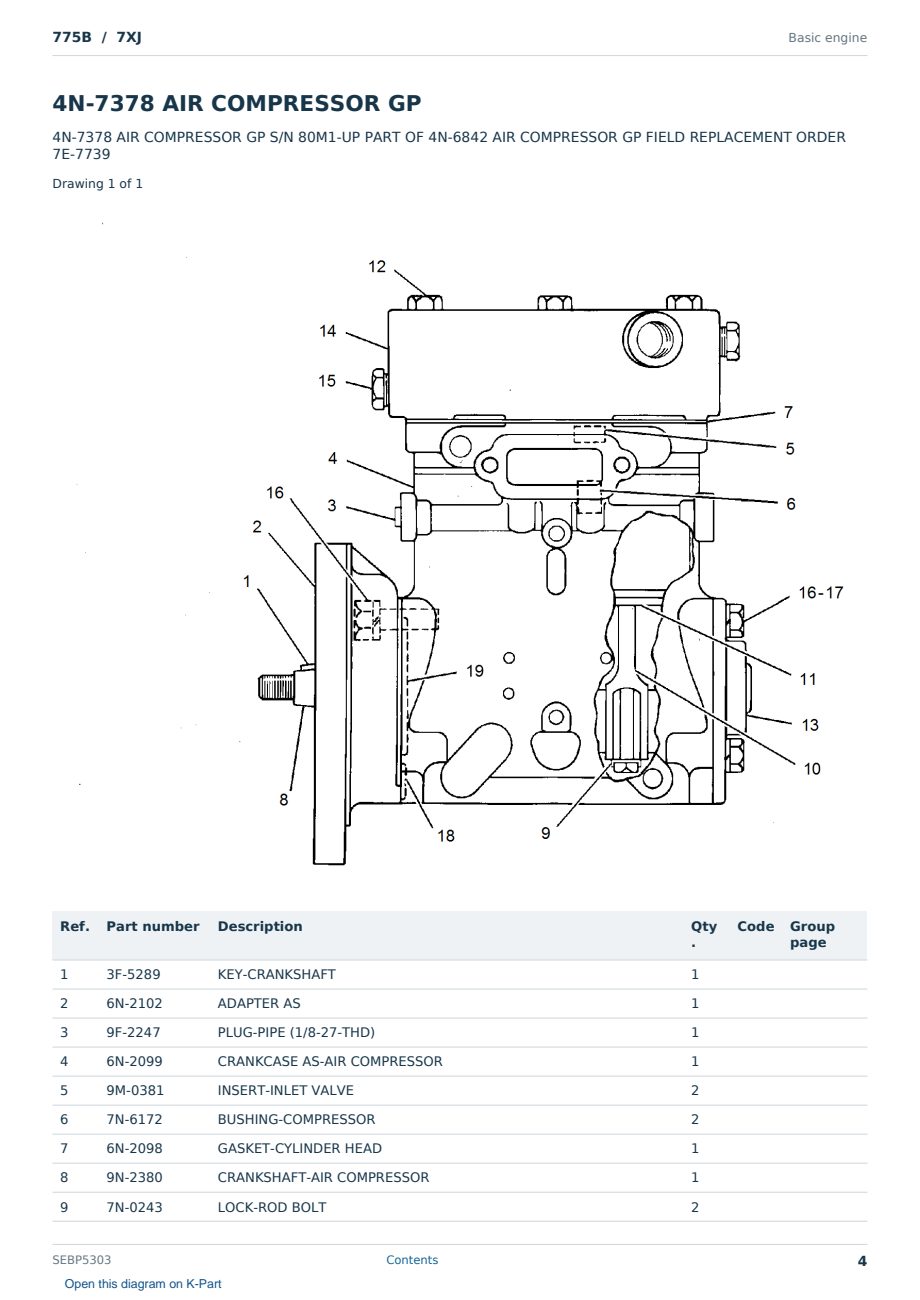 Caterpillar 775B S/N 7XJ Partsbook SEBP5303 (English) - sample page 4 of 10 Caterpillar 775B S/N 7XJ Partsbook SEBP5303 (English) - sample page 4 of 10