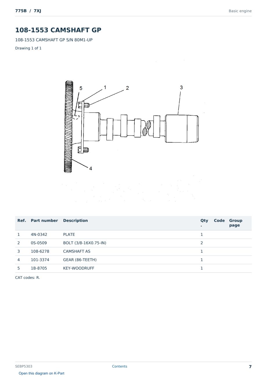 Caterpillar 775B S/N 7XJ Partsbook SEBP5303 (English) - sample page 7 of 10 Caterpillar 775B S/N 7XJ Partsbook SEBP5303 (English) - sample page 7 of 10
