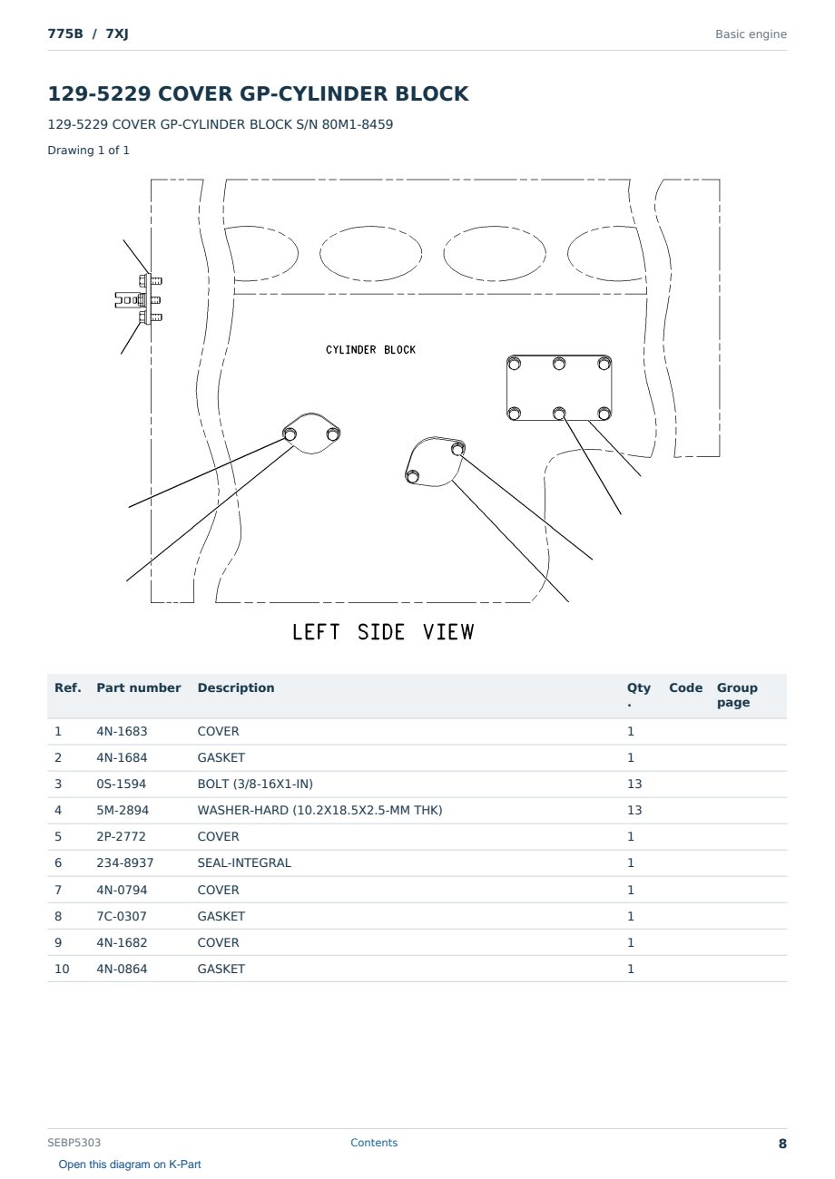 Caterpillar 775B S/N 7XJ Partsbook SEBP5303 (English) - sample page 8 of 10 Caterpillar 775B S/N 7XJ Partsbook SEBP5303 (English) - sample page 8 of 10