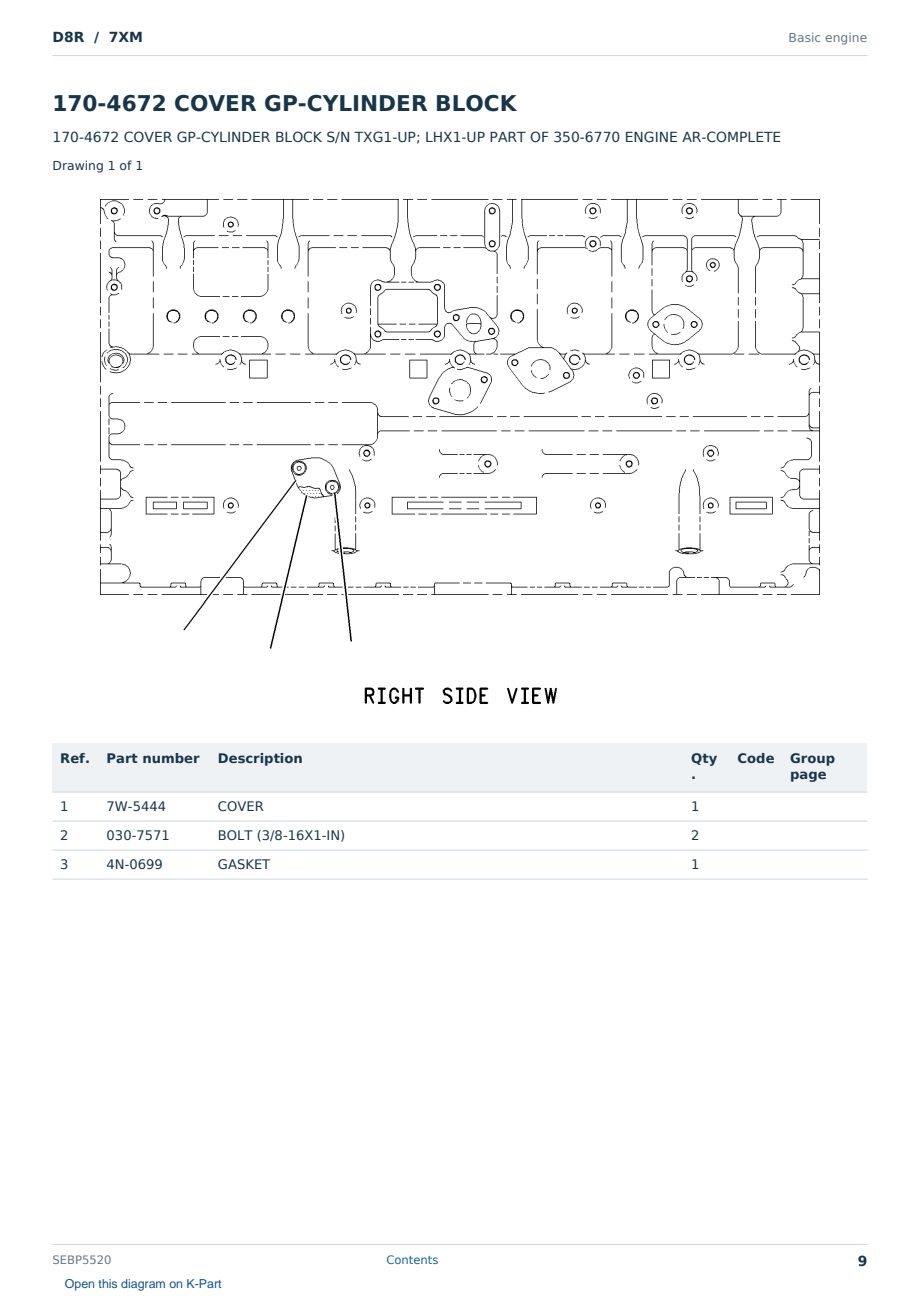 Caterpillar D8R S/N 7XM Partsbook SEBP5520 (English) - sample page 9 of 10 Caterpillar D8R S/N 7XM Partsbook SEBP5520 (English) - sample page 9 of 10