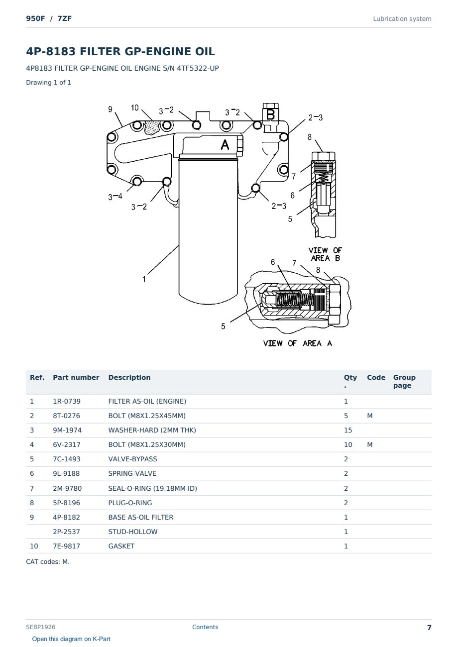 Caterpillar 950F S/N 7ZF Partsbook SEBP1926 (English) - sample page 7 of 10 Caterpillar 950F S/N 7ZF Partsbook SEBP1926 (English) - sample page 7 of 10