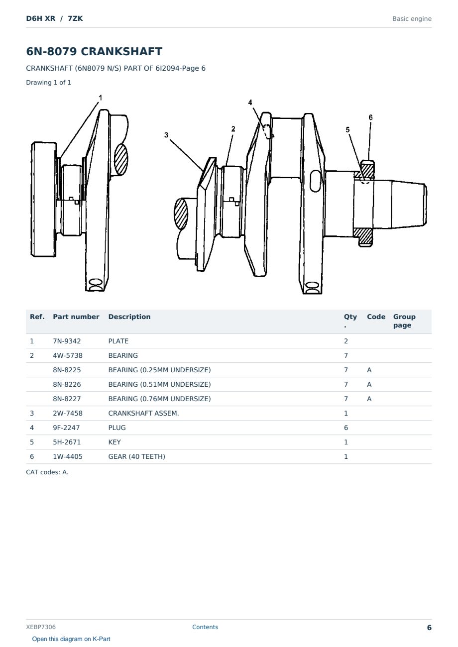 Caterpillar D6H XR S/N 7ZK Partsbook XEBP7306 (English) - sample page 6 of 10 Caterpillar D6H XR S/N 7ZK Partsbook XEBP7306 (English) - sample page 6 of 10