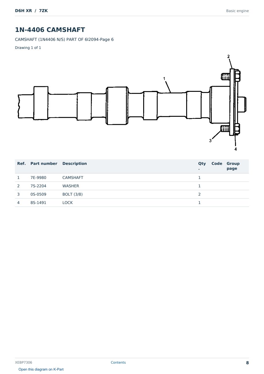 Caterpillar D6H XR S/N 7ZK Partsbook XEBP7306 (English) - sample page 8 of 10 Caterpillar D6H XR S/N 7ZK Partsbook XEBP7306 (English) - sample page 8 of 10