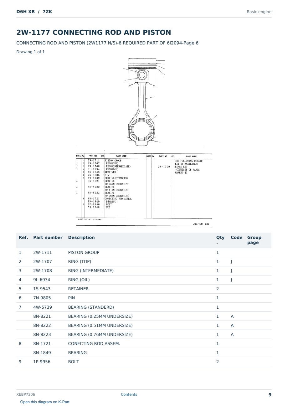 Caterpillar D6H XR S/N 7ZK Partsbook XEBP7306 (English) - sample page 9 of 10 Caterpillar D6H XR S/N 7ZK Partsbook XEBP7306 (English) - sample page 9 of 10