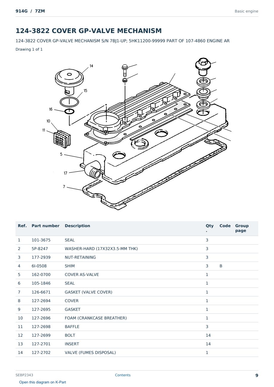 Caterpillar 914G S/N 7ZM Partsbook SEBP2343 (English) - sample page 9 of 10 Caterpillar 914G S/N 7ZM Partsbook SEBP2343 (English) - sample page 9 of 10