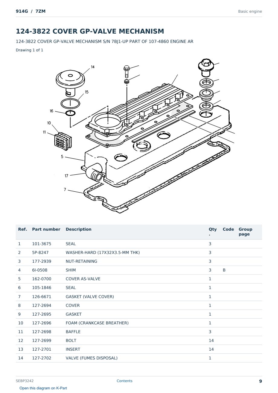 Caterpillar 914G S/N 7ZM Partsbook SEBP3242 (English) - sample page 9 of 10 Caterpillar 914G S/N 7ZM Partsbook SEBP3242 (English) - sample page 9 of 10