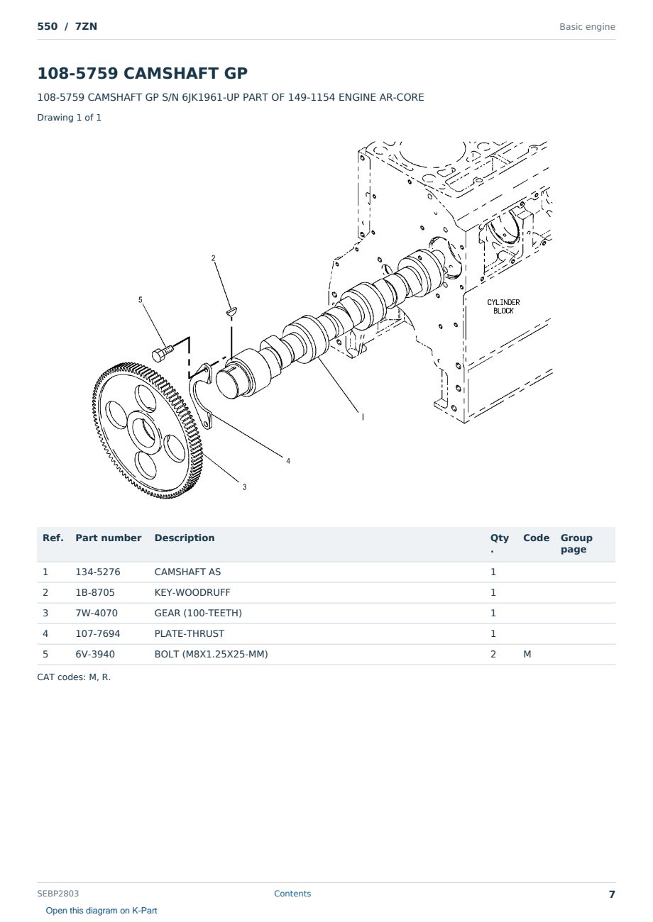 Caterpillar 550 S/N 7ZN Partsbook SEBP2803 (English) - sample page 7 of 10 Caterpillar 550 S/N 7ZN Partsbook SEBP2803 (English) - sample page 7 of 10