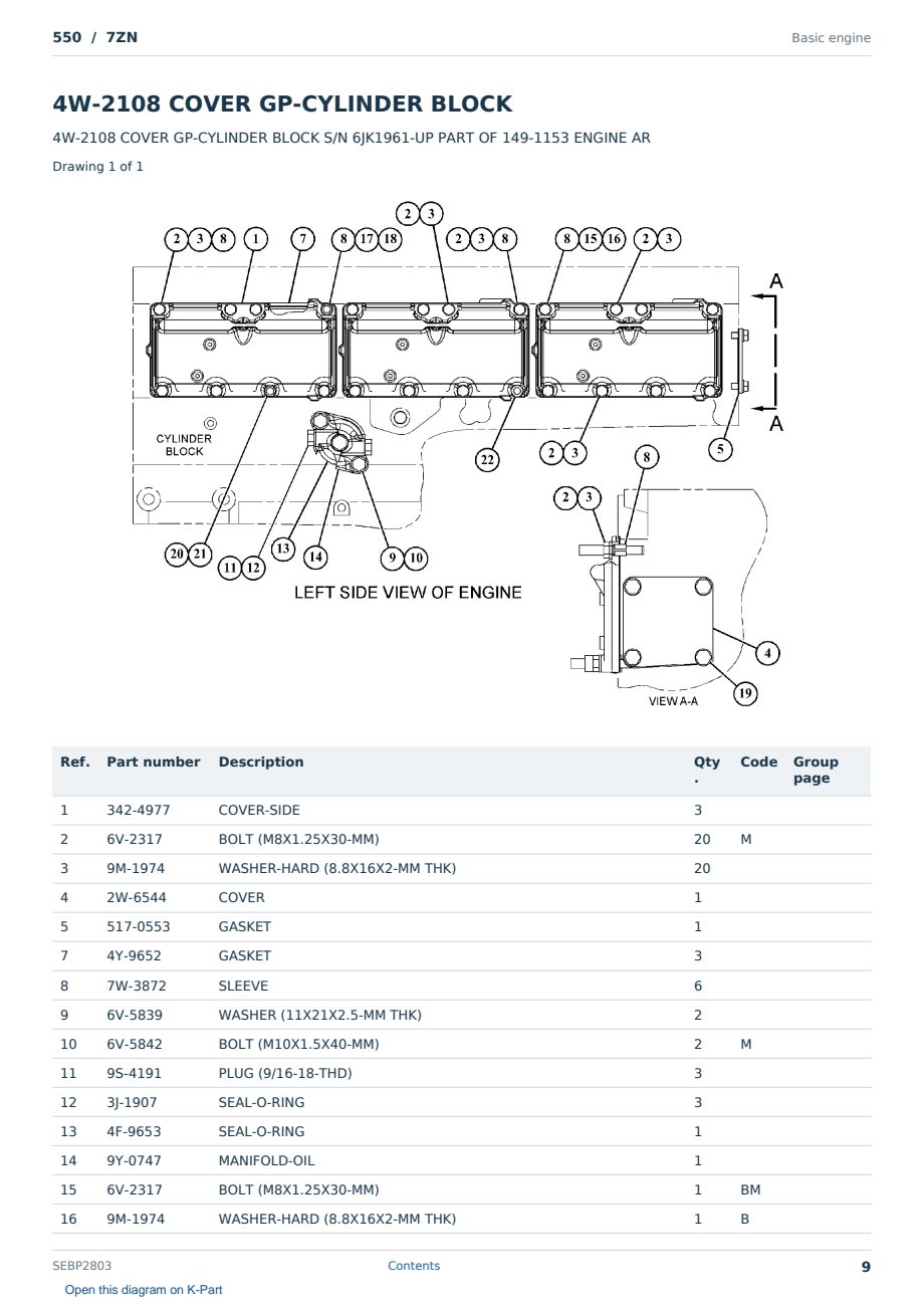 Caterpillar 550 S/N 7ZN Partsbook SEBP2803 (English) - sample page 9 of 10 Caterpillar 550 S/N 7ZN Partsbook SEBP2803 (English) - sample page 9 of 10