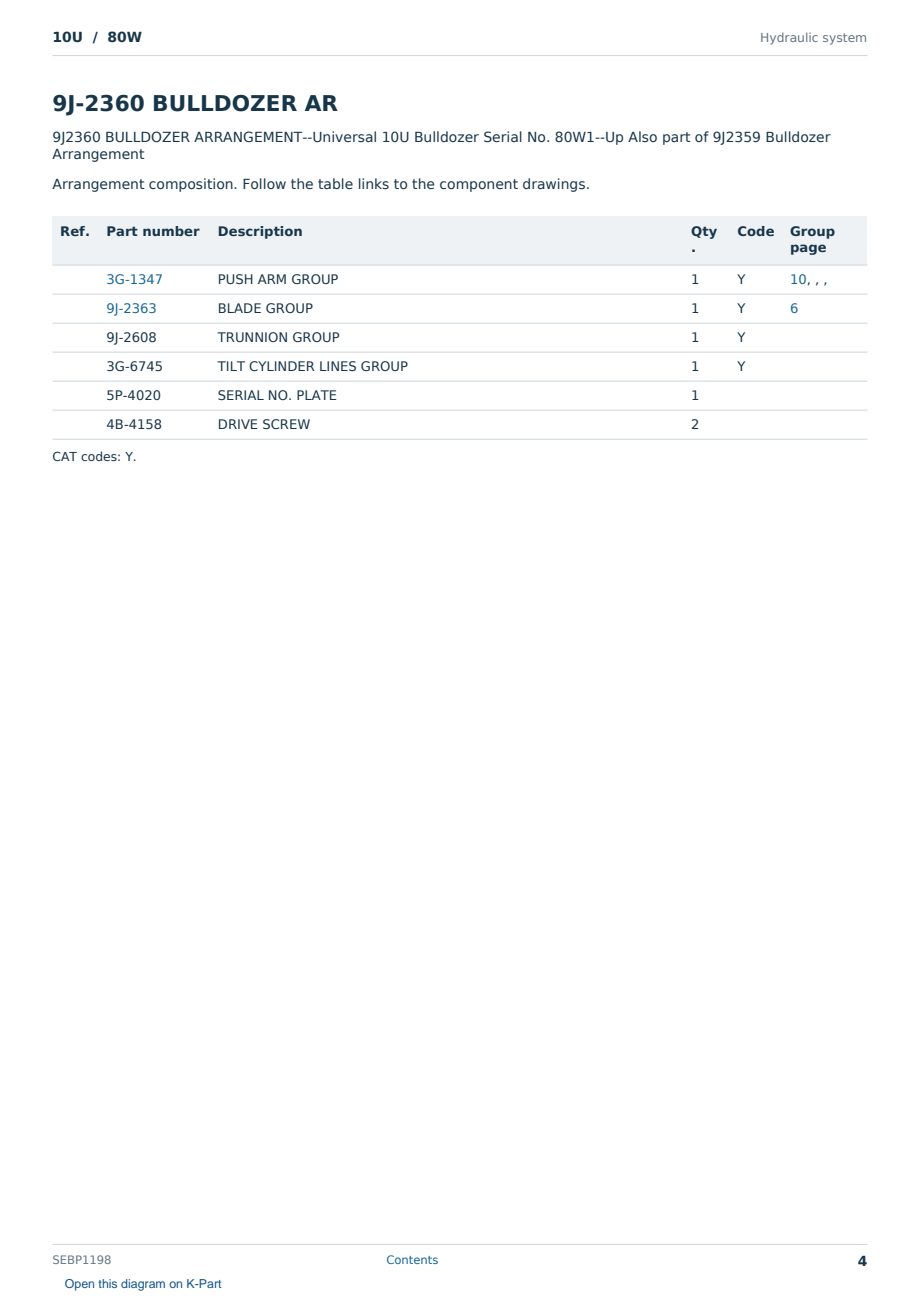 Caterpillar 10U S/N 80W Partsbook SEBP1198 (English) - sample page 4 of 10 Caterpillar 10U S/N 80W Partsbook SEBP1198 (English) - sample page 4 of 10