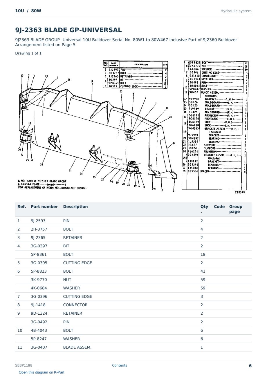 Caterpillar 10U S/N 80W Partsbook SEBP1198 (English) - sample page 6 of 10 Caterpillar 10U S/N 80W Partsbook SEBP1198 (English) - sample page 6 of 10