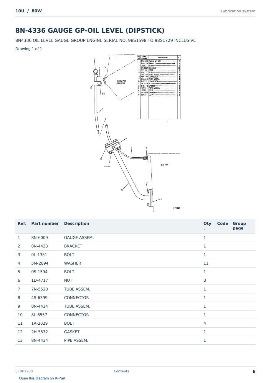 Caterpillar 10U S/N 80W Partsbook SEBP1288 (English) - sample page 6 of 10 Caterpillar 10U S/N 80W Partsbook SEBP1288 (English) - sample page 6 of 10