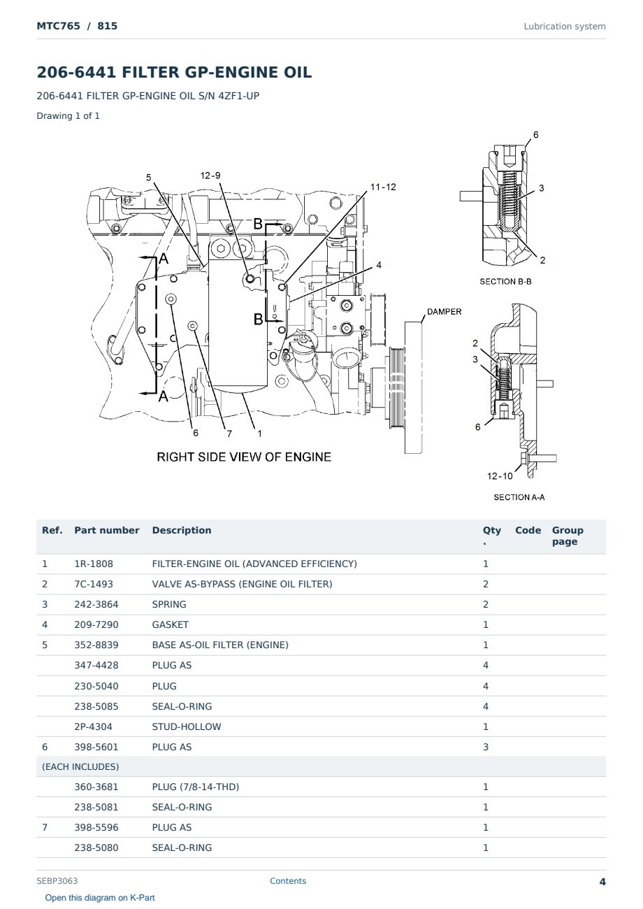 Caterpillar MTC765 S/N 815 Partsbook SEBP3063 (English) - sample page 4 of 10 Caterpillar MTC765 S/N 815 Partsbook SEBP3063 (English) - sample page 4 of 10