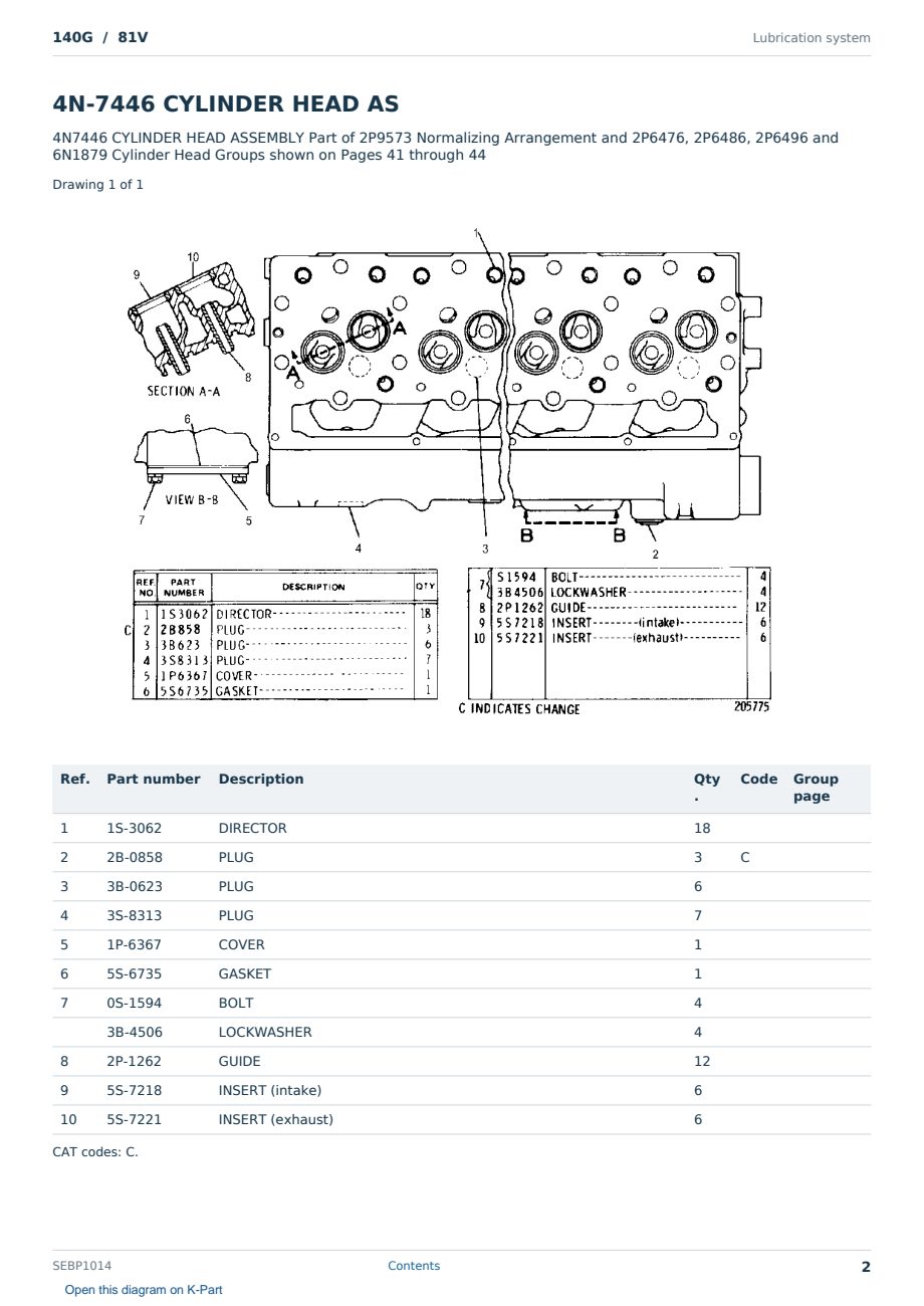 Caterpillar 140G S/N 81V Partsbook SEBP1014 (English) - sample page 2 of 10 Caterpillar 140G S/N 81V Partsbook SEBP1014 (English) - sample page 2 of 10