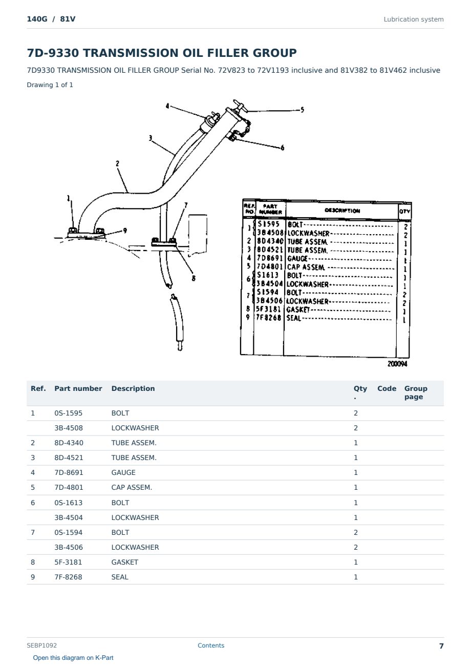 Caterpillar 140G S/N 81V Partsbook SEBP1092 (English) - sample page 7 of 10 Caterpillar 140G S/N 81V Partsbook SEBP1092 (English) - sample page 7 of 10