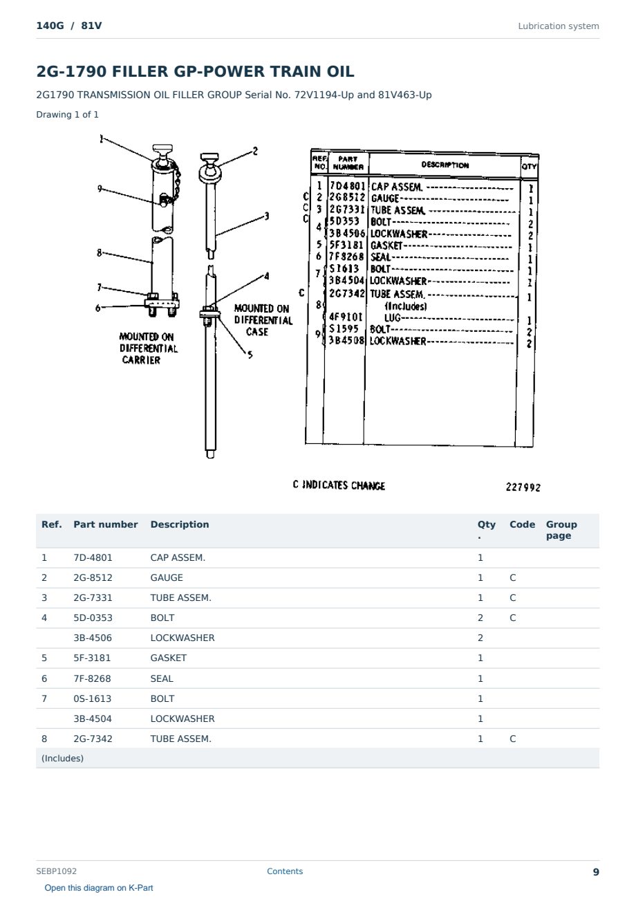 Caterpillar 140G S/N 81V Partsbook SEBP1092 (English) - sample page 9 of 10 Caterpillar 140G S/N 81V Partsbook SEBP1092 (English) - sample page 9 of 10