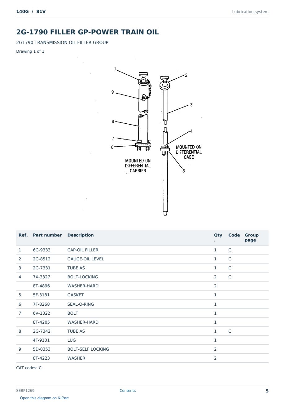 Caterpillar 140G S/N 81V Partsbook SEBP1269 (English) - sample page 5 of 10 Caterpillar 140G S/N 81V Partsbook SEBP1269 (English) - sample page 5 of 10
