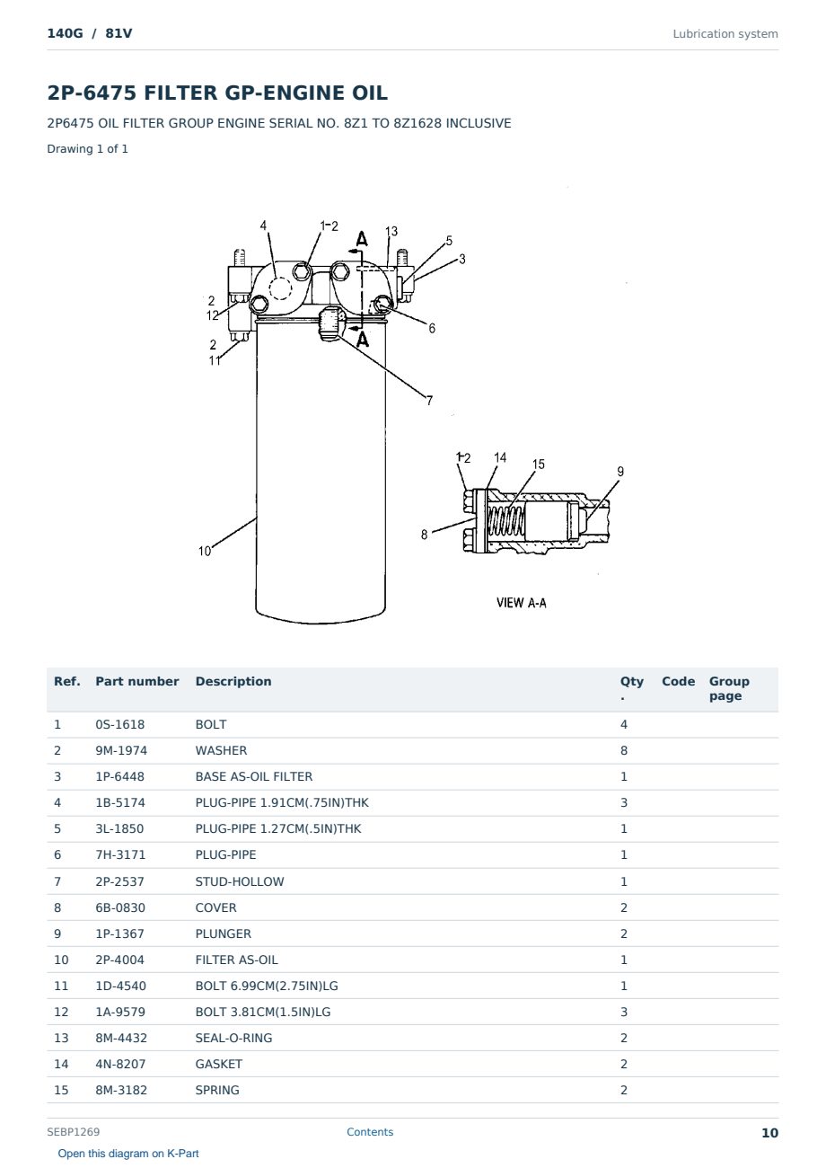 Caterpillar 140G S/N 81V Partsbook SEBP1269 (English) - sample page 10 of 10 Caterpillar 140G S/N 81V Partsbook SEBP1269 (English) - sample page 10 of 10