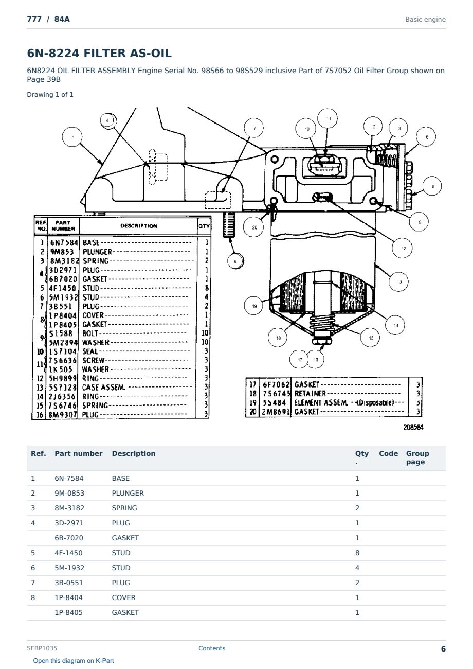 Caterpillar 777 S/N 84A Partsbook SEBP1035 (English) - sample page 6 of 10 Caterpillar 777 S/N 84A Partsbook SEBP1035 (English) - sample page 6 of 10