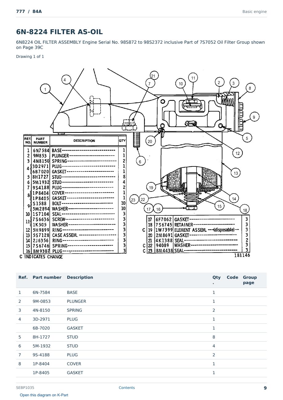 Caterpillar 777 S/N 84A Partsbook SEBP1035 (English) - sample page 9 of 10 Caterpillar 777 S/N 84A Partsbook SEBP1035 (English) - sample page 9 of 10